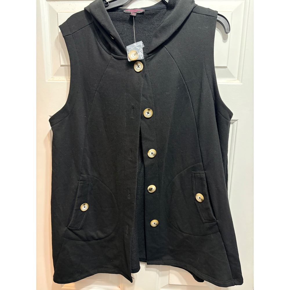 Christian Siriano New York Black Hooded Button Front Vest Womens 1X New